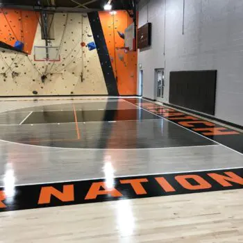 Basketball court with climbing wall
