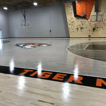Basketball court with climbing wall