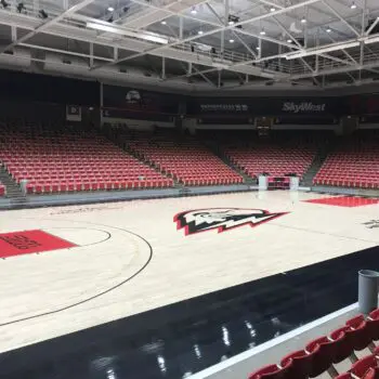Basketball court hardwood floor arena