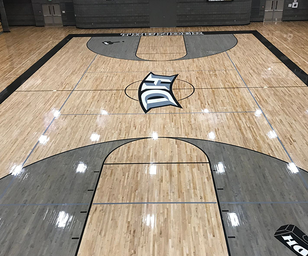 Basketball court hardwood flooring installation
